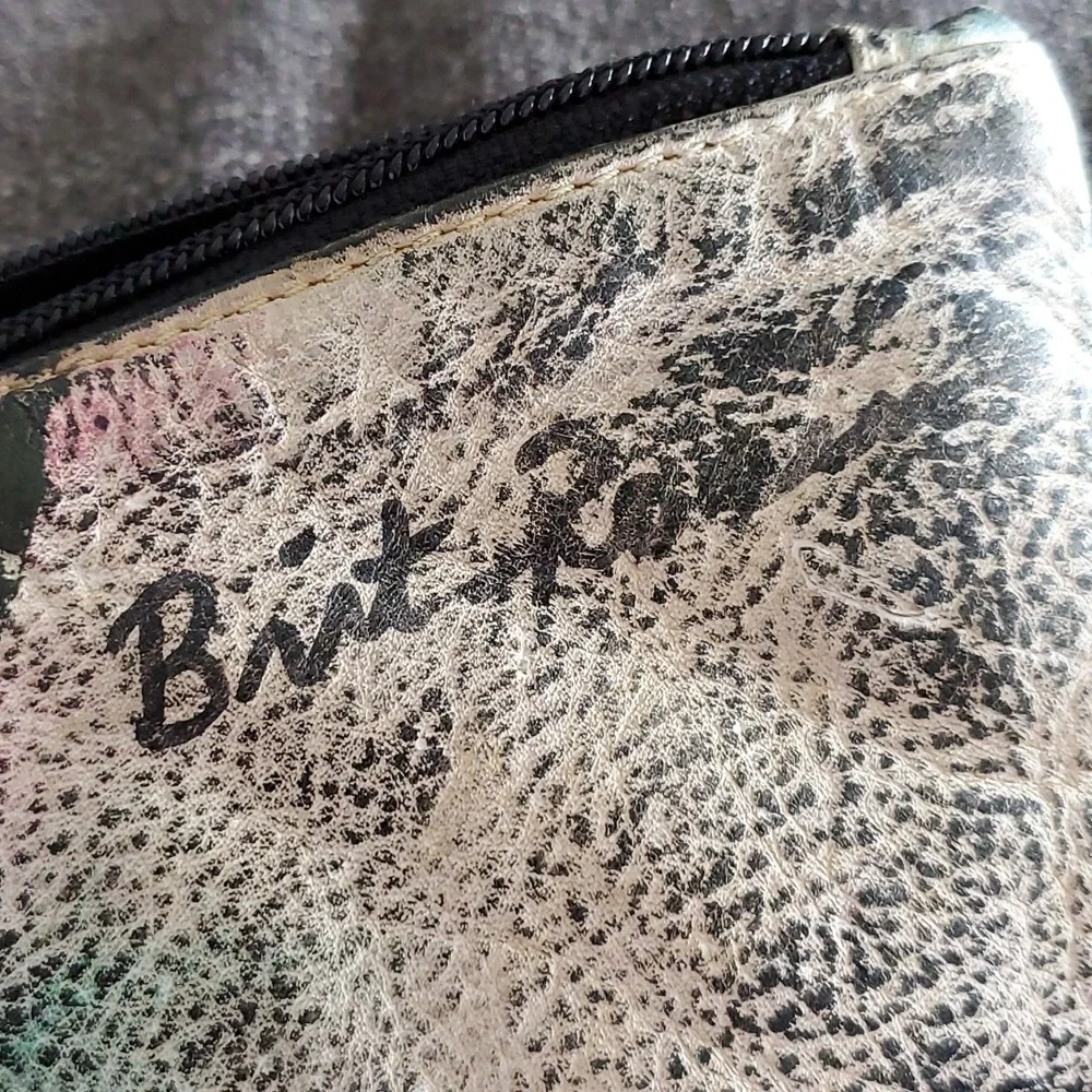 VINTAGE 80S 90s LARGE WRISTLET BAG CONTEMPORARY HAND PAINTED LEATHER BRIT Signed